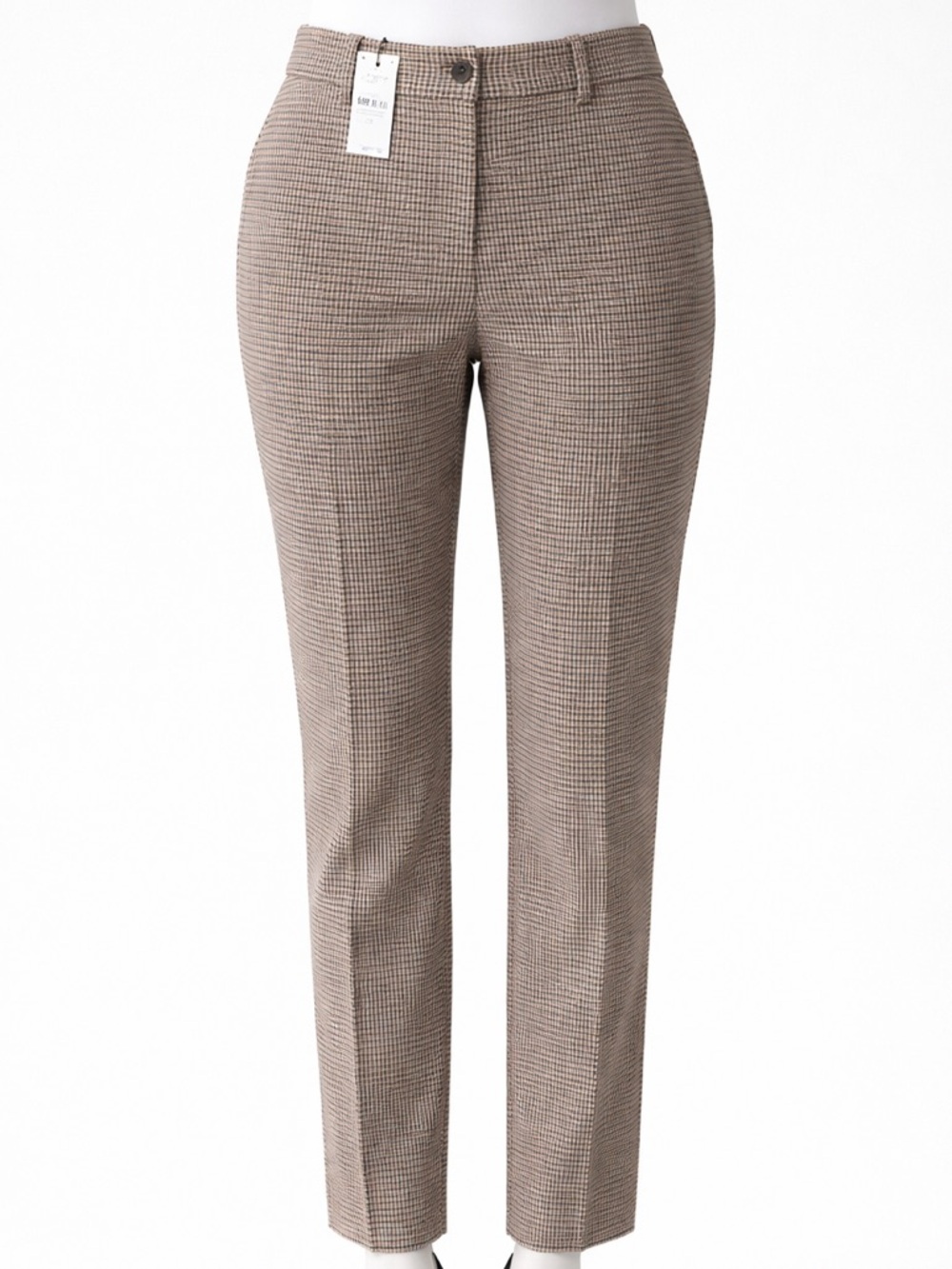 LOFT Sutton Skinny Pants Women 6 Brown Houndstooth Ankle Career NWT